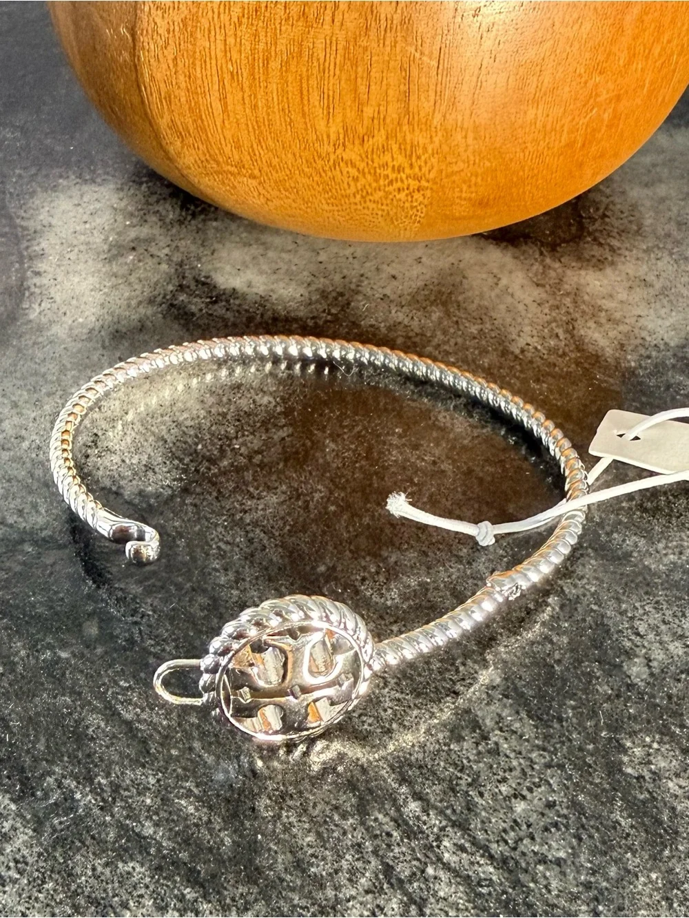 Tory Burch Silver Tone Logo Disc Bangle Bracelet